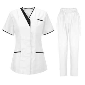 Ensemble d'uniformes de salon unisexe de haute qualité, écologique, manches courtes, vêtements de travail de spa, tenue de travail d'infirmière, combinaison de travail en toile HI-W3552, couleur personnalisée - Product Image 1