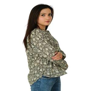 Blusa bohemia de manga corta con estampado de bloques de algodón para mujer, camisa ligera de verano, Top bohemio informal inspirado en Hippie - Product Image 3