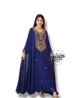 Robe longue en mousseline de soie pour femme de Dubaï, à manches longues, ornée de perles, de broderies en cristal et de sequins, unie, modeste, non tissée, écologique, longueur ras du sol