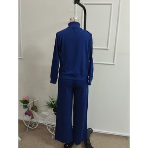 Ensemble deux pièces pour femme, chemisier à col roulé à manches longues en viscose à deux fils et pantalon, 37413 - Bleu marine - Product Image 6