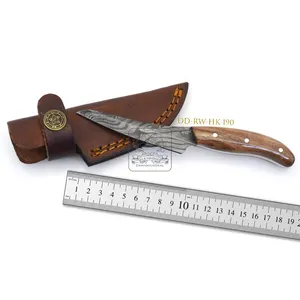 Damascus Steel Knife DD-RW-HK-190 Exotic Rosewood Handmade Hunting Knife with Leather Sheath 192 Layers Forged Custom Knife