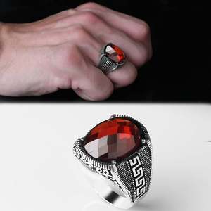 Turkey Azuris VALKH1440 925 Sterling Silver <b>Men's</b> <b>Ring</b> Ottoman Style Natural <b>Black</b> Stone - Product Image 1