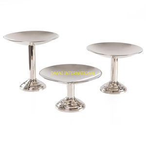 Juego de soporte de pastel de plata hecho a mano de 2 expositores de postres con parte superior de acero inoxidable pulido y base de efecto mármol amarillo para fiestas - Product Image 5