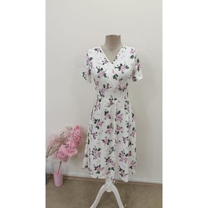 Vestido Midi de Punto Suprem con Estampado Floral y Cuello en V de Manga Corta para Mujer de Jane's, para Uso Diario Informal de Verano, Modelo 32715 - Product Image 6