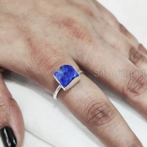 Anillo de Plata de Ley 925 con Piedra Natural de Lapislázuli en Bruto para Mujer, Anillo Sencillo para Aniversario - Product Image 2