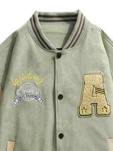 Collège inspiré Baseball veste hommes vert Olive 100% coton sensation corps Beige manches Vintage varsity matelassé à capuche vêtements d'hiver - Product Image 6