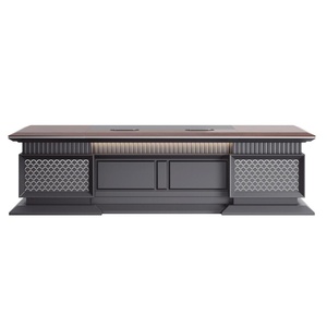Bureau de direction en MDF brun de luxe, ensemble de meubles de bureau en forme de L, poste de travail modulaire moderne, table d'ordinateur - Product Image 3