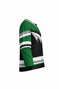 Jersey de Hockey sobre Hielo para Hombre, Verde y Negro a Rayas, Manga Tres Cuartos, Cuello en V, Absorbe la Humedad, Sublimado - Product Image 2
