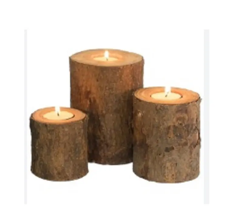 Suporte de vela de madeira decorativo para quarto, conjunto de três suportes de vela decorativos de madeira para jardim e casa, clássico indiano