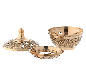 Quemador de incienso Duhkni de latón completo de Metal exclusivo de tendencia superior en quemador Bakhoor 3 en uno con diseño en relieve pulido transparente - Product Image 1