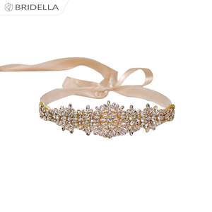 Bridella BS319G Adjustable Fit <b>Wedding</b> <b>Belt</b> Champagne with Rhinestone Detail for <b>Weddings</b> - Product Image 3