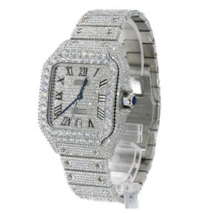 Montre en quartz moissanite argentée et or rose avec bracelet de 20 mm et cadran en verre - Product Image 2