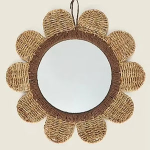 Gorgeous <b>rattan</b> wall <b>mirror</b> artistic round frame ideal for boho chic living rooms yoga spaces and rustic bedrooms - Product Image 1