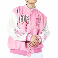 Veste de universitaire Letterman rose vintage pour hommes, personnalisée OEM, vente en gros, manches en cuir brodées en chenille pour l'automne Vestes de baseball