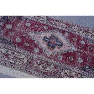 Vintage Turkish Wool <b>Rug</b> 4.4 X 7.5ft Red Beige Oriental Style Unique Large Area Patchwork Pattern Latex for Exhibition <b>Hallway</b> - Product Image 5