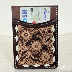 Tarjetero de Cuero Vacuno con Diseño Floral Personalizado, Hecho a Mano, de Lujo, MOQ Bajo, Cartera Delgada, Fundas para Tarjetas de Crédito, RTS - Product Image 1