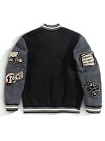 Chaqueta Varsity de Béisbol Casual para Hombre, Bordado Chenille, Invierno, Impermeable, Transpirable, Bloques de Color Personalizados