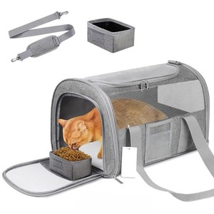 Pet Carrier for <b>Cats</b> Quilted Textile Zipper Closure Breathable Mesh Window Beige Color Simple Design - Product Image 3