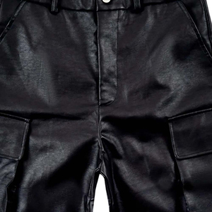 Comfortable New Arrival <b>Men's</b> Designer <b>Leather</b> <b>Shorts</b> Custom Breathable Cotton Solid Color Adjustable Waist <b>Leather</b> <b>Shorts</b> - Product Image 3