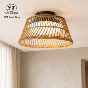 Modern Round Rattan Acrylic Iron Tri Color Flush Mount Ceiling <b>Light</b> For Bedroom Living Room Indoor Home <b>Decoration</b> - Product Image 1