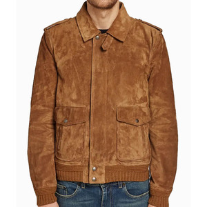 <b>Mens</b> Shearling Trimmed <b>Suede</b> Blouson <b>Jacket</b> 100% Lamb Leather & Wool Custom logo Printing - Product Image 3