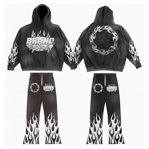 100% coton tissu respirant hiver pour hommes sweat à capuche imprimé survêtement ensembles lavage à l'acide survêtements par Elson Sports - Product Image 4