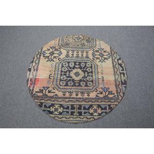 Alfombra Turca, Redonda de 3.5x3.5 pies, Alfombra Azul Ombré - Product Image 1