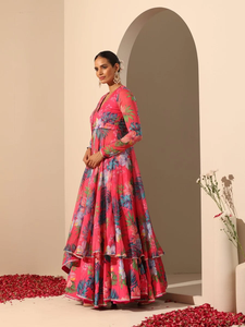 GUL QUDRAT Mousseline Rose Moderne en Soie Lehenga Choli avec Impression Numérique en Mousseline de Soie Dupatta Vêtements de Mariage Réversibles - Product Image 4