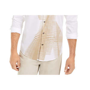 Camicia Casual da Uomo Alfani, Vestibilità Classica, Bianca, Taglia 2 Extra Large, in Lino Popeline con Stampa Astratta Traspirante - Product Image 3