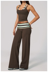 Custom 2026 Striped Halter <b>Crop</b> <b>Top</b> High Waist Shorts 2 Piece Set Seamless Quick Dry Yoga Wear - Product Image 6