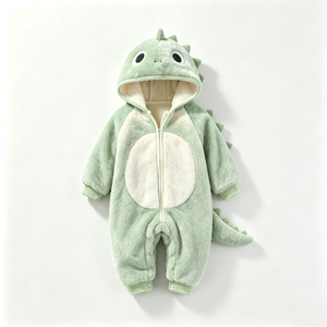 Mono de dinosaurio verde personalizado para bebé, pelele de dinosaurio con capucha de forro polar, disfraz de dinosaurio para recién nacido. - Product Image 3