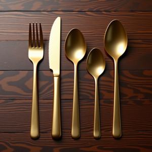 Ensemble de couverts de luxe en acier inoxydable plaqué or ensemble de couverts de 4 pièces avec fourchette, couteau, cuillère de portabilité au design vintage élégant - Product Image 3