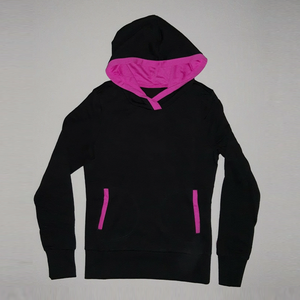 Sudadera con capucha negra de primera calidad para mujer con bolsillos rosas, ropa informal con capucha de corte largo de lana de algodón transpirable - Product Image 1