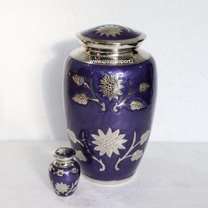Silver Rose Cremation <b>Urn</b> Funeral <b>Urn</b> with <b>Large</b> Flower on Lilac Purple Enamel Burial <b>Urn</b> for Human Ashes Adult Size 100% Brass - Product Image 6