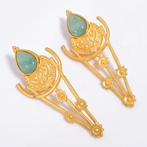 Latón 14K chapado en oro pendientes de piedras preciosas mujeres y niñas moda latón piedras preciosas joyería personalizada latón piedras preciosas joyería fabricante - Product Image 3