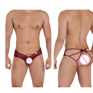 Cintura baja Micro Perspectiva Encaje Hombre Triángulo Cama Atractivo Bolso pequeño Hip Sexy Boys Ropa interior Pantalones planos finos - Product Image 4