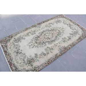Rug, 3.8x7.1 ft Turkish Rug, <b>Brown</b> Solid Rug <b>Wool</b> - Product Image 2