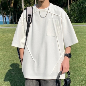 100% coton imprimé personnalisé surdimensionné poids lourd goutte épaule T-Shirt col montant Boxy Fit Logo avant grande taille tissu tricoté - Product Image 2