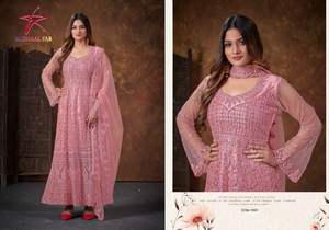Support de vêtements spéciaux pour l'Aïd/Collection de vêtements à feuilles persistantes pour adultes Filet lourd Salwar Kameez avec broderie séquentielle à vendre - Product Image 2