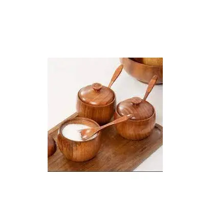 Cuenco de madera para sal y azúcar, juego de desayuno, condimento de madera, accesorio de cocina a un ritmo asequible
