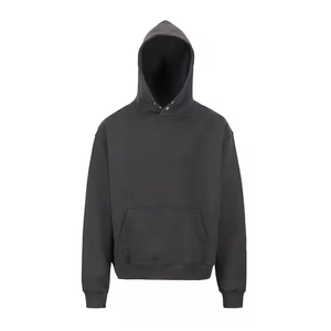Sweat à capuche uni d'hiver avec fermeture éclair, 340 g/m², épaules tombantes, épais, unisexe, polyester/coton, style urbain vintage, coupe classique, respirant - Product Image 2