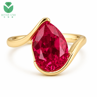 Anillo de compromiso y boda clásico para mujer, con diamante rojo de fantasía talla pera cultivado en laboratorio, en oro amarillo de 14K/18K, certificado IGI
