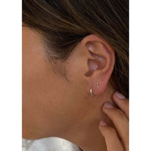 Geometric Micro Bar Stud Petite <b>Huggie</b> Hoop Earring Stack Trendy Copper Brass Rhodium for Party Gift Featuring Diamond Pearl - Product Image 2