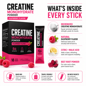 Creatina Micronizada en Polvo 5000mg Creatina + 1000mg Betaína + 500mg Taurina, Sabor Frambuesa, 18 Porciones, Envase en Barra - Product Image 3