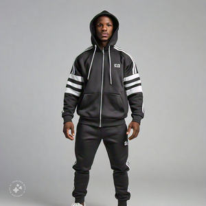 เสื้อวอร์มผ้า20% คอตตอน80% คุณภาพสูงของผู้ชายชุดวอร์มเนื้อนุ่มผ้าโพลีเอสเตอร์พิมพ์ลายโลโก้ขนาดใหญ่พิเศษใส่ได้พอดีตัวเรียบๆ - Product Image 3