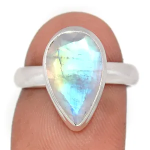 High Quantity Fashion Jewellery Ring Genuine Moonstone Solid 925 Sterling Silver Gold Plated Top Grade Gemstone Jewelry