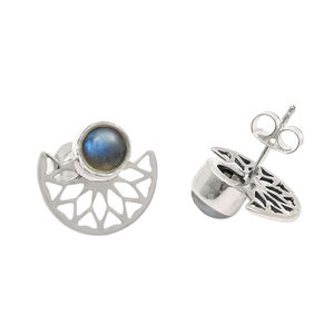 Gorgeous Look 925 plata esterlina Natural azul fuego labradorita piedra preciosa diseño único Stud pendientes para su joyería hecha a mano - Product Image 1