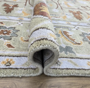 Alfombra de lujo hecha a mano con nudos beige y multicolor, diseño moderno de nudos para sala de estar, hotel, oficina, hogar comercial. - Product Image 6