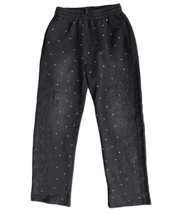 OEM Pantalon évasé de détresse vintage en coton éponge française avec logo en strass personnalisé pantalon de survêtement épais sérigraphié pour hommes - Product Image 1