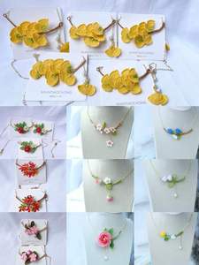 Ensemble de bijoux au crochet : Collier, Bracelet, Boucles d'oreilles et Bague à micro-crochets, motif fleur de cerisier Sakura, mini-bracelet au crochet, cadeau de mariage - Product Image 3